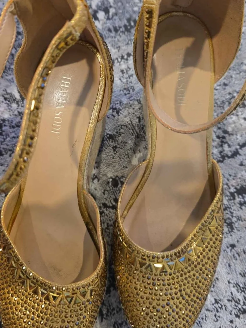 Gold Embellished Wedge Espadrilles - Women